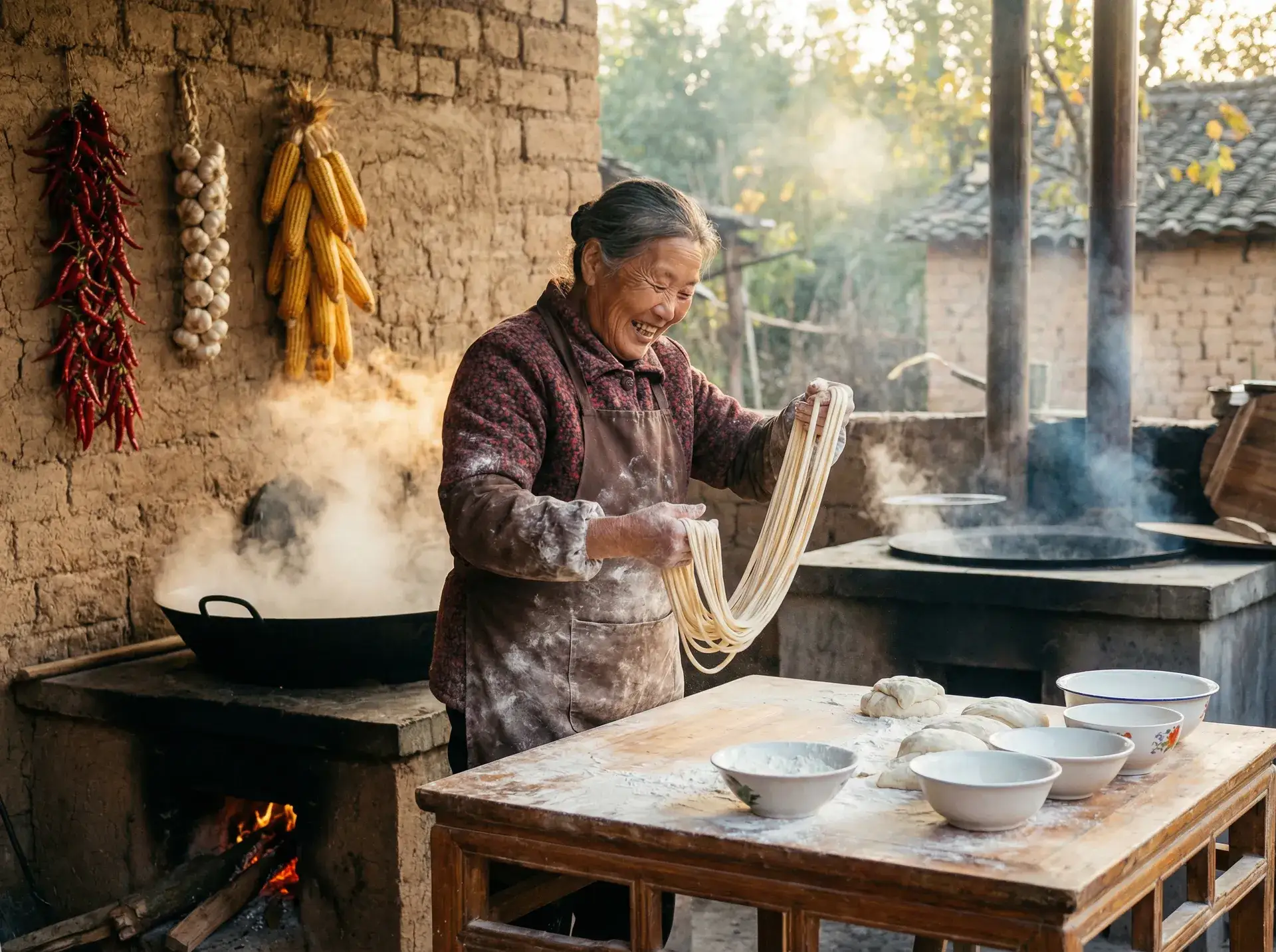 农家大嫂手擀面 - 夹一天不能掉晚上我检查视频 乡村美食